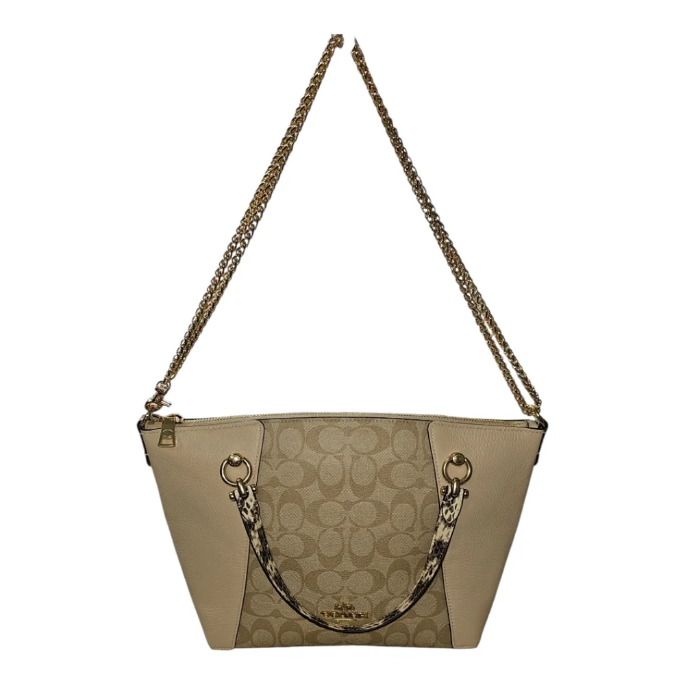 COACH Kacey Satchel/Crossbody Beige and Cream  with Faux Snake Skin  Handles - Picture 8 of 12